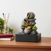 Tall Intdoor Water Fountain 3 Tiers Cascading Jugs Zen Meditation LED Waterfall