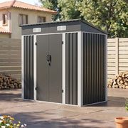 Garden Shed 6X4FT Metal Pent Roof Outdoor Storage Tool House with Lockable Door