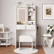 Dressing Table with LED Lights Mirror 2 Drawers Vanity Makeup Desk with Stool