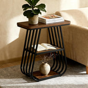 Industrial End Table 3-Tier Narrow Side Table with Storage Shelf for Living Room