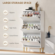 Slim Shoe Storage Cabinet with 3 Flip Drawers for Hallway, White