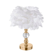 Fluffy Feather Tables Lamp Feather Shade Lampshade Bedside Night Light Gold Base