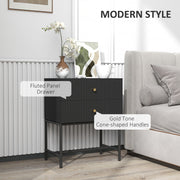Modern Bedside Table with 2 Drawers for Bedroom, Black