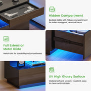 Bedside Table Hidden Drawer 3 Colour LED Motion Sensor USB & Type-C Charging