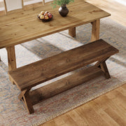 43.3-Inch Solid Wood Dining Bench with X-Shaped Legs & Storage Shelf for Kitchen