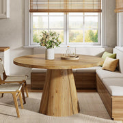 47.24 Inch Solid Wood Round Dining Table Farmhouse Kitchen Table for 4-6 People