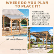 3x3m Wooden Lean-to Hardtop Gazebo Pergola Waterproof Rust-Resistant