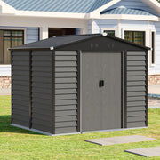 8X7FT Galvanised Metal Garden with Double Sliding Doors Outdoor Storage Shed UK