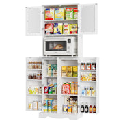 Tall Kitchen Cupboard, Tall Storage Cabinet with 4 Doors and Adjustable Shelves
