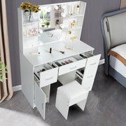 Dressing Table Makeup Desk with LED Mirror 5 Drawers Stool Bedroom Vanity Set