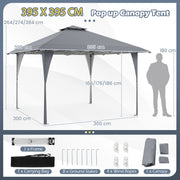 Outdoor Easy Setup Gazebo 395 x 395 cm Pop up Canopy Tent-Grey
