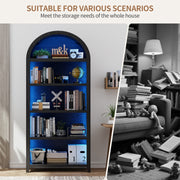 Arched Display Cabinet with LED Lights, 5-Tier Bookcase with Human Body Sensor