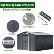 12X10FT Metal Steel Garden Shed Apex Roof W/ Barn Tool Storage House Ventilation