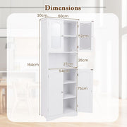 Tall Kitchen Pantry Cabinet White Storage Cupboard Glass Doors Shelves 164cm