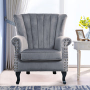 Velvet Accent Chair Scallop Armchair Oyster Back Lounge Tub Chair With Wood Legs