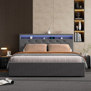NEW OTTOMAN STORAGE UPHOLSTERED BED FRAME 4FT6 DOUBLE WITH USB PORT & LED LIGHT