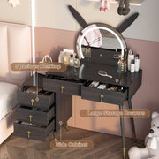 Dressing Table with LED Light Mirror Vanity Desk Makeup Table 5 Drawers Cabinet