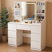 LED White Dressing Table Vanity Makeup Desk With 7 Drawer & Shelves & LED Mirror