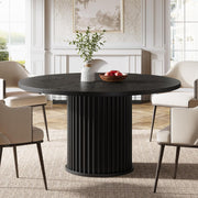 120cm Round Dining Table for 4-6, Modern Kitchen Table with Fluted Round Base