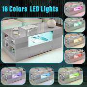 Led Coffee Table with 2 Drawer Storage, High Gloss Coffee Table for Living Room