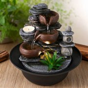 Water Feature Indoor Tabletop LED Sound Fountain Waterfall Home Decor 3 Bowls