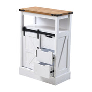 White Sideboard Storage Cabinet 3 Drawers 1 Sliding Barn Door Kitchen Cupboard