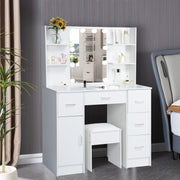 Dressing Table Makeup Desk with LED Mirror 5 Drawers Stool Bedroom Vanity Set