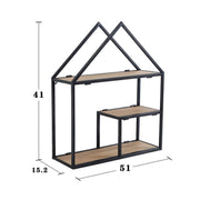 House Shaped Wall Shelf Retro Metal and Wood Display Shelf for Bedroom,