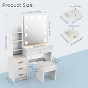 Dressing Table With Led Mirror Drawers Stool Set Makeup Desk Vanity Table Lights