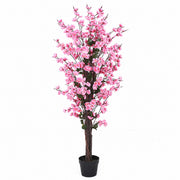 120cm Artificial Pink Cherry Blossom Tree 4ft Faux Potted Plant Home Office Deco