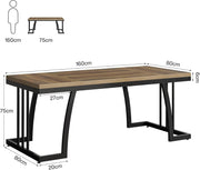 Rectangular Dining Table for 6 Seater, 160cm Farmhouse Wood Kitchen Dinner Table