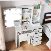 Dressing Table White Vanity Set Makeup Desk with Stool Mirror 6Drawer LED Lights