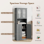 Tall Kitchen Pantry Cabinet White Storage Cupboard Glass Doors Shelves 164cm