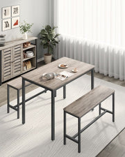 Greige 3 Pcs Dining Table Set Modern Basic Design Table & Benches