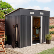 4x8 FT Flat Roof Steel Storage Shed, Pre-drilled Steel Panels, Outdoor Tool Shed