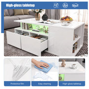 Led High Gloss Coffee Table With 2 Push Latch Open Drawers, Modern Centre Wlavvc