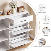 Shoe Storage Cabinets w/ Drawer & Side Cupboard 4 Tier Adjustable Flip-Down Scfn