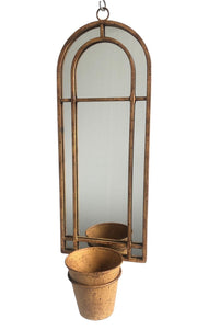 Arched Garden Wall Mirror with Planter Flower Pot Rusty Metal Rustic Outdoor