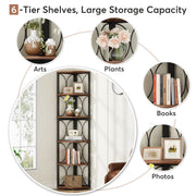 67-Inch Tall Corner Shelf 6-Tier Rustic Corner Bookshelf Bookcase for LivingRoom