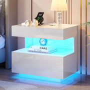 High Gloss Bedside Cabinet Hidden Compartment 3-Colour LED USB Type-C Charging