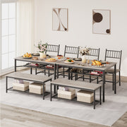 4-Piece Grey Dining Set for 4, Rectangular Table, 2 Chairs & Bench W/ Wine Rack
