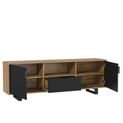 TV Unit TV Cabinet Sideboard Storage Modern Stand Oak Black Wave Doors 160cm