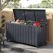 550L Metal Storage Box with Wheels Garden Outdoor Shed Utility Cushion Chest UK