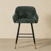 Zurich Modern Velvet Padded Bar Stool Chair with Black Metal Legs
