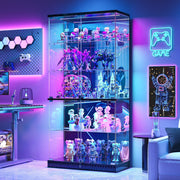 Glass Display Cabinet with RGB LED Lights Lockable Display Case for Collectibles
