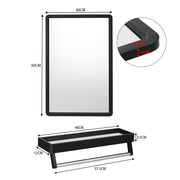 Black Bathroom Metal Frame Mirror Wall Mounted with Cosmetics Shelf 60*40cm
