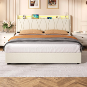 5ft King Size Ottoman Bed Frame Hydraulic Storage RGB LED Charging Station