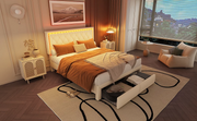 Double Bed Frame 4ft6 Beige 16-Colour LED Headboard 2 Drawers Iron 135x190cm