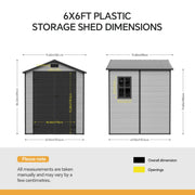 8x6 6x6 5x3 Plastic Garden Shed with Floor Window Lockable Door Wood Grain Grey