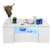LED Coffee Table Wooden 2 Drawer Storage High Gloss Modern Living Room Furniture